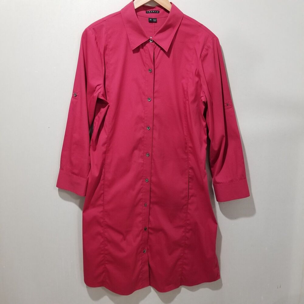 Theory Dress Womens 10 Lannie Wealth Shirtdress Button Down Long Sleeve Collared